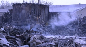 Janzen’s Paint and Decorating in Winkler was destroyed following a fire on Feb. 2, 2023. (Image source: Danny Halmarson/CTV News Winnipeg)