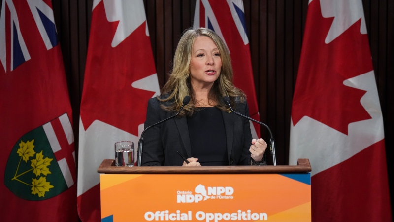 Marit Stiles, incoming leader of the Ontario NDP, provides new information related to the integrity commissioner’s Greenbelt investigation during a press conference at Queen’s Park in Toronto, on Wednesday, February 1, 2023. THE CANADIAN PRESS/Nathan Denette
