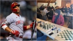 Cincinnati Reds' Joey Votto has been spotted playing chess at a local Toronto club in recent weeks. (AP Photo/Matt York and Instasgram/Joey Votto)