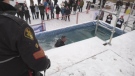 Saskatoon police chief Troy Cooper completed a polar plunge for a good cause Saturday. (John Flatters/CTV News)