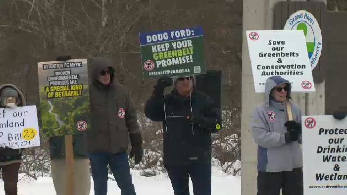 Protestors at Dumfries Conservation Area rally against Bill 23. (Feb. 4, 2023)