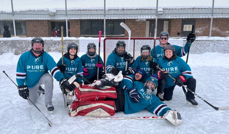 Thirty teams, including Pure Country 91.7's, braved the cold, laced up their skates and hit the ice Saturday morning as part of the annual Pond Hockey on the Rock Festival. (Ian Campbell/CTV News Northern Ontario)