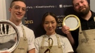 Ottawa chef Briana Kim (centre) after winning the Great Kitchen Party Ottawa in September 2022. She is flanked by Éric Chagnon-Zimmerly (left, silver) and Justin Champagne (bronze). Kim would go on to win the 2023 Canadian Culinary Championship, which was held in Ottawa. (Great Kitchen Party)