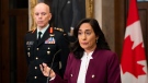 Minister of National Defence Anita Anand and Chief of the Defence Staff Gen., Wayne Eyre hold a media availability on Canada’s military assistance to Ukraine on Parliament Hill in Ottawa, on Jan. 26, 2023. (THE CANADIAN PRESS/Spencer Colby)
