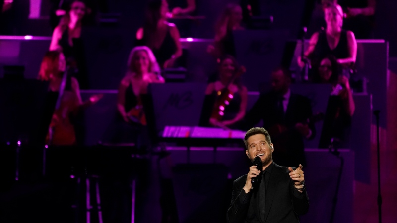 Michael Buble performs in concert at Crypto.com Arena, on Sept. 23, 2022, in Los Angeles. (AP Photo/Chris Pizzello)