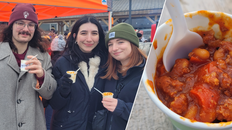 Nicholas D'Asti, Dora Strelkova and Marissa Krall are among the 1,186 people who attended the first annual Border City BBQ Chili Fest at Wolfhead Distillery on Sunday, Feb. 5, 2023. (Sanjay Maru/CTV News Windsor)
