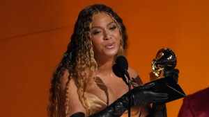 Beyonce accepts the award for best dance/electronic music album for "Renaissance" at the 65th annual Grammy Awards, Feb. 5, 2023, in Los Angeles. (AP Photo/Chris Pizzello)