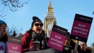 Nurses of the St. Thomas' Hospital protest in London, on Feb. 6, 2023. (Frank Augstein / AP)