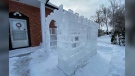 Brent St. John carved a castle out of ice to mark his daughter Abigail's third birthday. (Source: Zachary Kitchen/CTV News Winnipeg)