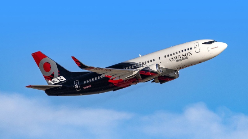 A statement from aircraft owner Coulson Aviation, based in Port Alberni, B.C., says the converted Boeing 737 aircraft went down Monday with a two-person crew on board. (Coulson Aviation)