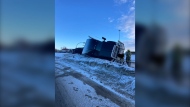 A semi overturned off of Arcola Avenue early Monday morning according to police. (Source: Cst Jim Monaghan 647 Twitter)