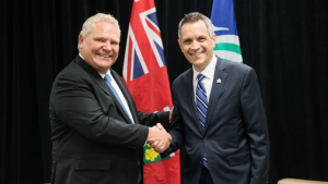 Ontario Premier Doug Ford meets with Ottawa Mayor Mark Sutcliffe in Ottawa. Feb. 6, 2023. (Doug Ford/Twitter)