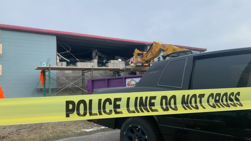 Clean-up at the scene of an attempted break-in at Paradise Bingo in Windsor, Ont. on Tuesday, Feb. 7, 2023. (Rich Garton/CTV News Windsor)