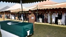 Military officials and others attend funeral prayer of Pakistan's former President Pervez Musharraf, in Karachi, Pakistan, on Feb. 7, 2023. (Inter Services Public Relations via AP)
