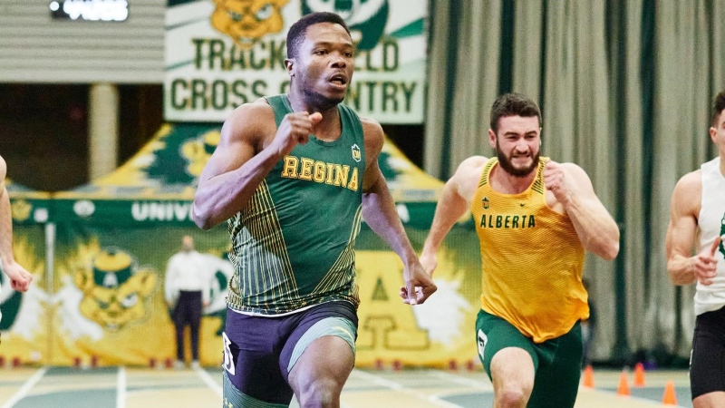 Nigerian Olympian Usheoritse “Dushos” Itsekiri is ranked first nationally in the 60 metre indoor dash. The masters of engineering student is in his second season at the U of R. (Courtesy: University of Regina)