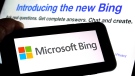 The Microsoft Bing logo and the website's page are shown in this photo taken in New York on Tuesday, Feb. 7, 2023. (AP Photo/Richard Drew)