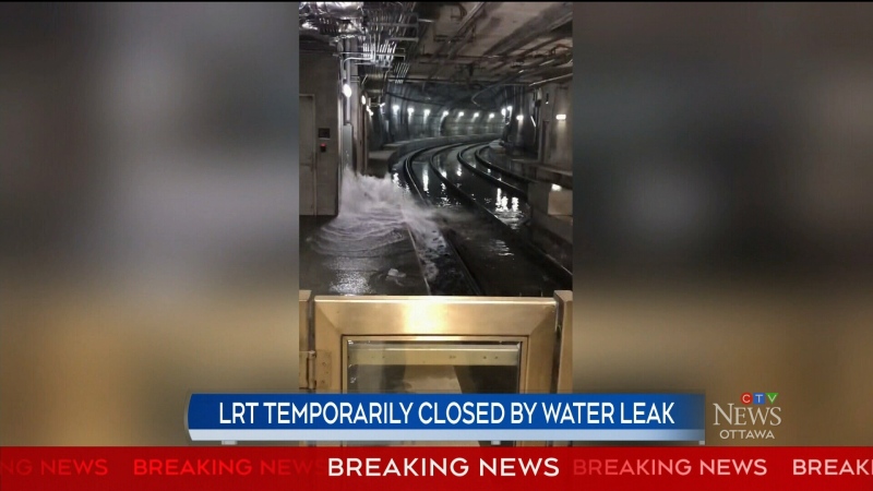 Water gushes onto LRT tracks