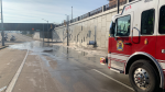A section of Walker Road was temporarily closed due to a spill in Windsor, Ont. on Wednesday, Feb. 8, 2023. (Bob Bellacicco/CTV News Windsor)
