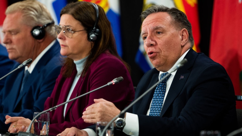 Quebec Premier François Legault answers a reporter’s question during a press conference in Ottawa, on Tuesday, Feb. 7, 2023. THE CANADIAN PRESS/Spencer Colby