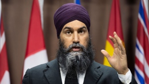 New Democratic Party leader Jagmeet Singh delivers his remarks during a news conference, Monday, February 6, 2023 in Ottawa on Parliament Hill. THE CANADIAN PRESS/Adrian Wyld
