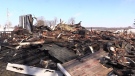 A farmhouse levelled by fire near Wingham, Ont. is seen on Feb. 8, 2023. (Scott Miller/CTV News London)