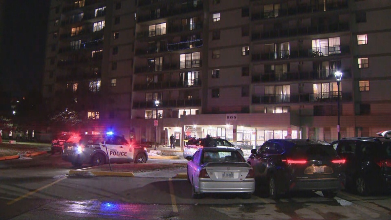 Police are investigating a shooting at a highrise in Scarborough that left a man seriously injured.