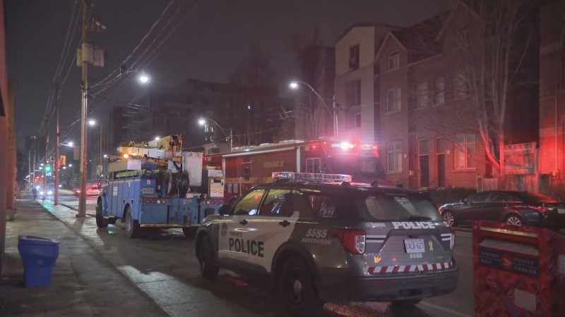 Emergency vehicles are pictured in Leslieville following a fire Thursday February 9, 2023. 