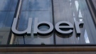 An Uber sign is displayed at the company's headquarters in San Francisco, Monday, Sept. 12, 2022. (AP Photo/Jeff Chiu, File)