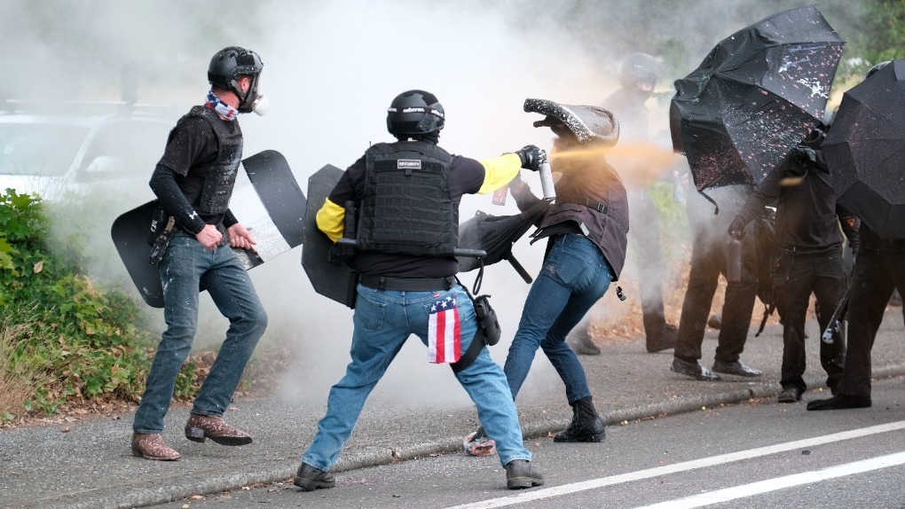 Clashing protestors