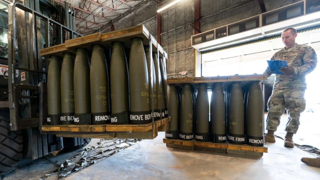 U.S. ammunition bound for Ukraine, in April 2022