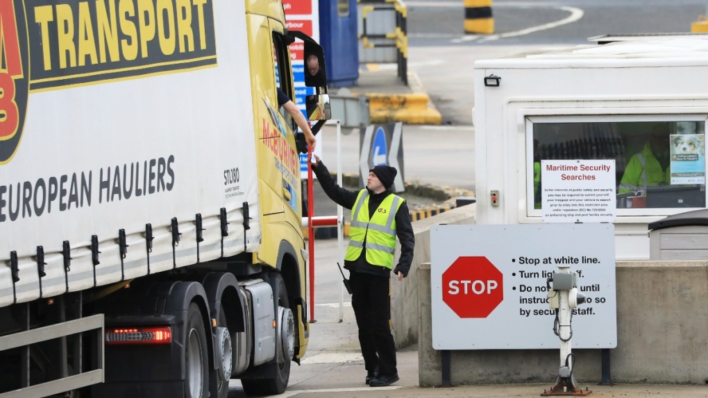 A cargo truck at Larne Port, Northern Ireland