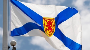 Nova Scotia's provincial flag flies on a flag pole in Ottawa on July 3, 2020. THE CANADIAN PRESS/Adrian Wyld