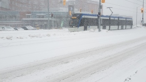 King Street in Kitchener during a snowstorm on Feb. 27, 2023. (Dan Caudle/CTV News)