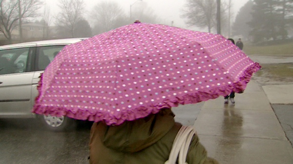 An umbrella was required to comfortably navigate the streets of Toronto on Monday, Jan. 25, 2010.