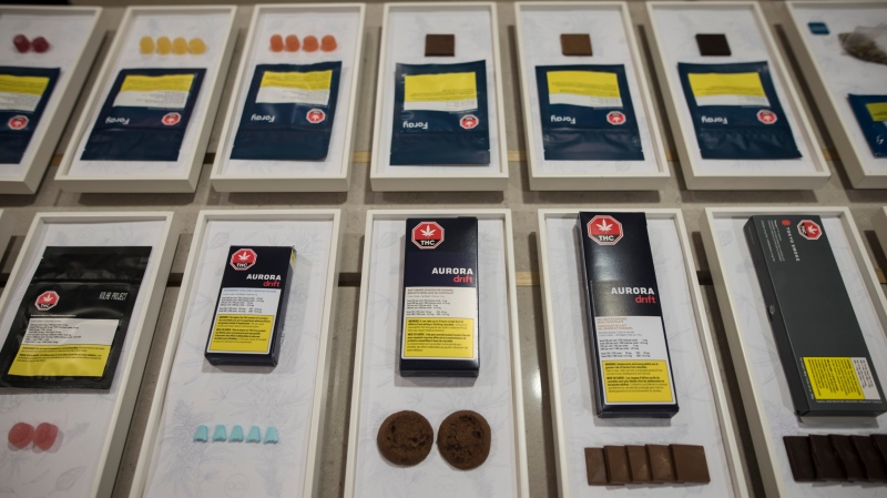 A variety of cannabis edibles are displayed at the Ontario Cannabis Store in Toronto on Friday, Jan. 3, 2020. THE CANADIAN PRESS/ Tijana Martin