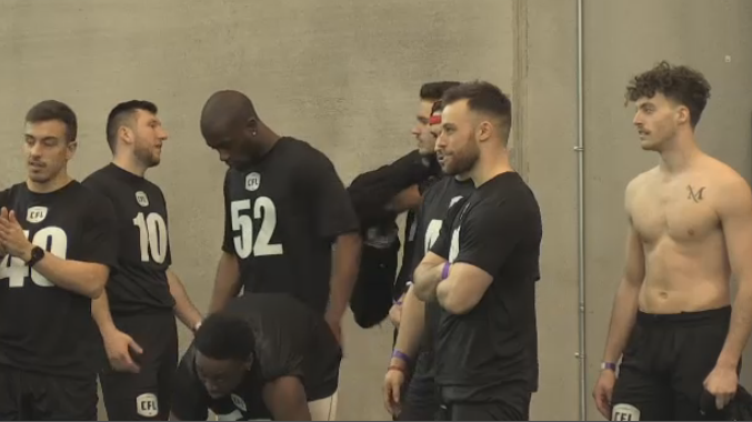 Canadian Football League hopefuls show off their skills in front of scouts. (Tyler Kelaher/CTV News)