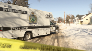 A Winnipeg police forensics unit is seen on Amherst Street in Winnipeg on March 6, 2023, where police say two teenagers were shot around 1 a.m. A 15-year-old male died of his injuries. (Source: Glenn Pismenny/CTV News Winnipeg)