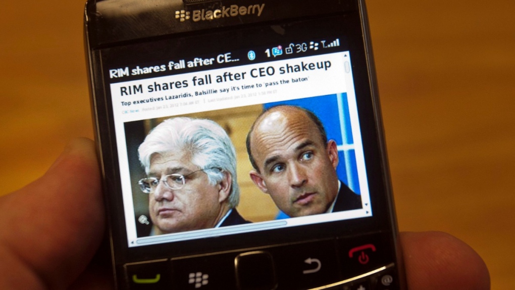 Research in Motion news on a Blackberry in 2012