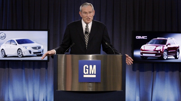 General Motors Co. chairman and interim chief executive, Ed Whitacre Jr., announces he will become the permanent CEO of the automaker during a news conference in Detroit, Monday, Jan. 25, 2010. (AP / Paul Sancya)
