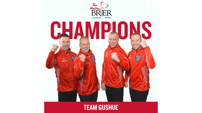 Team Canada, Brad Gushue, Mark Nichols, E.J. Harnden and Geoff Walker, are the 2023 Tim Hortons Brier champions. (Source: Curling Canada/Twitter)