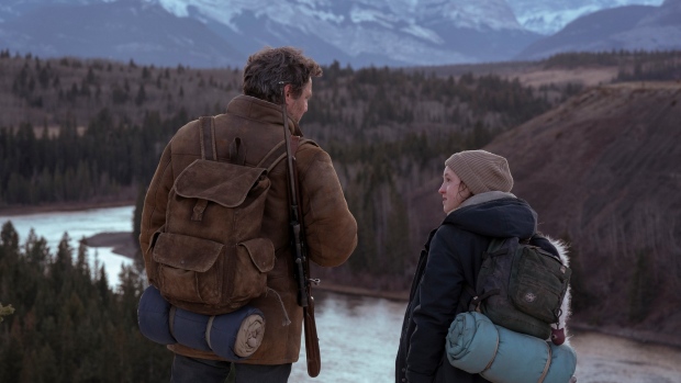 Actors Pedro Pascal and Bella Ramsey, who play Joel and Ellie on HBO's hit show 'The Last of Us,' are shown in Alberta's Kananaskis Valley in this handout image. THE CANADIAN PRESS/Handout-HBO-Liane Hentscher