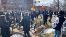 UPEI professors, students, and allied union members rally on the university's campus on March 14, 2023. (Jack Morse/CTV Atlantic)