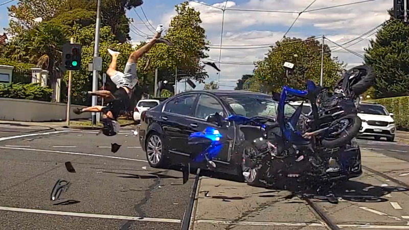 Lucky motorcyclist survives serious crash