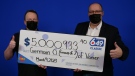 Germain Ouellette of Vanier and Marc Lafleur of Gatineau won a $5 million Lotto 6/49 jackpot after playing numbers that came to Lafleur in a dream in the 1990s. (OLG)