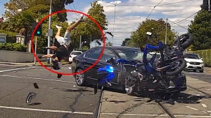 Lucky motorcyclist survives serious crash