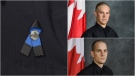 Edmonton Police Service constables Brett Ryan (top right) and Travis Jordan (bottom right) are seen in this undated photos. (Edmonton Police Service handout)