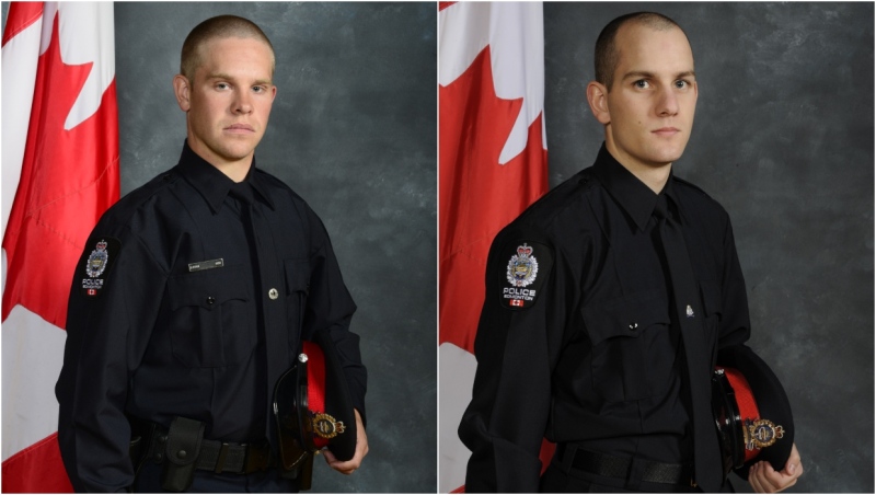 Edmonton Police Service constables Brett Ryan (left) and Travis Jordan (right) are seen in undated photos. (Edmonton Police Service.)