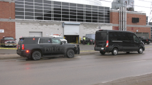 Sault police have cordoned off a portion of a parking lot at GFL Memorial Gardens after an incident that sent to one person to hospital. March 17/23 (Mike McDonald/CTV Northern Ontario)