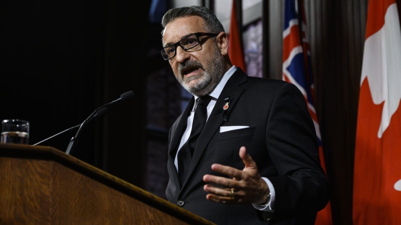 Ontario Long-Term Care Minister Paul Calandra speaks with media at Queen’s Park in Toronto on Wednesday, September 14, 2022.THE CANADIAN PRESS/Christopher Katsarov