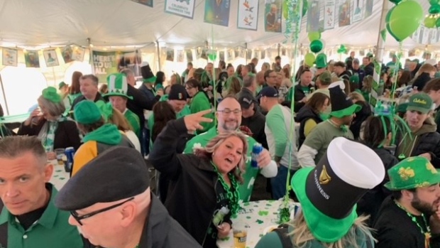 Residents and pets get their green on to celebrate St. Patrick’s Day in Windsor, Ont., on Friday, March 17, 2023. (Chris Campbell/CTV News Windsor)